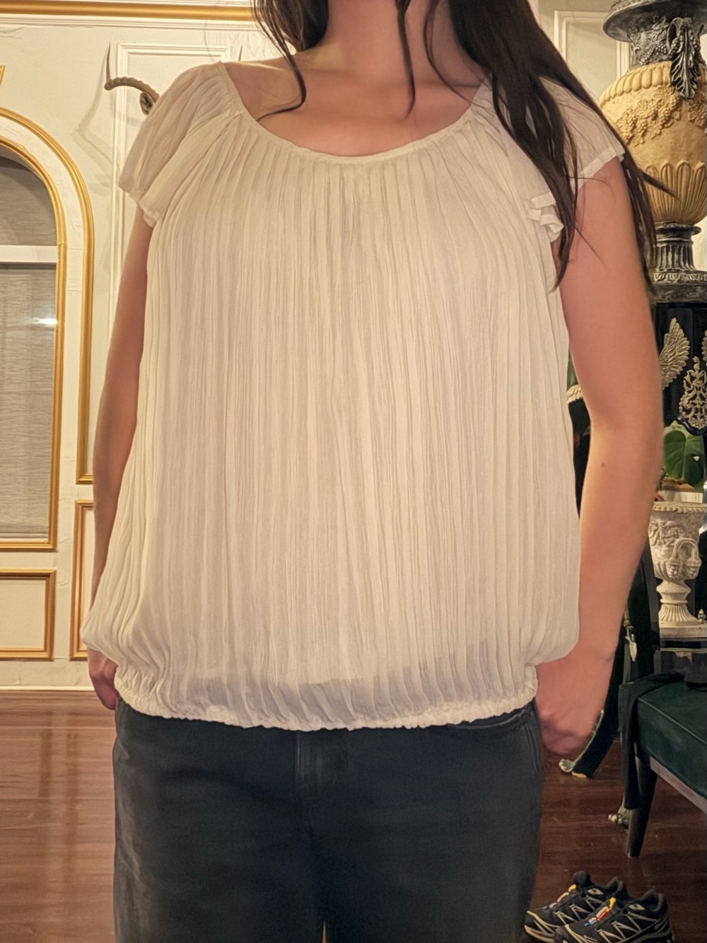 Apt. 9 Cream Pleated Scoop-Neck Blouse